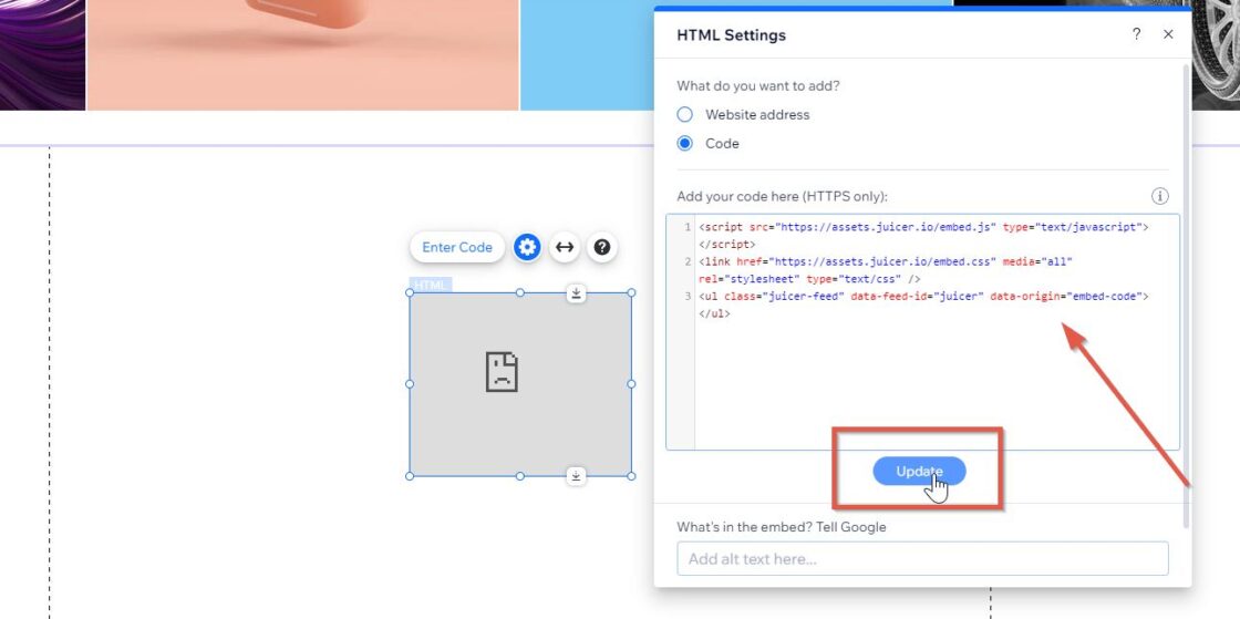 How to add social media feed to Wix step 9