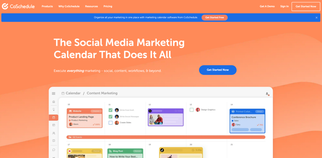 Screenshot of CoSchedule landing page