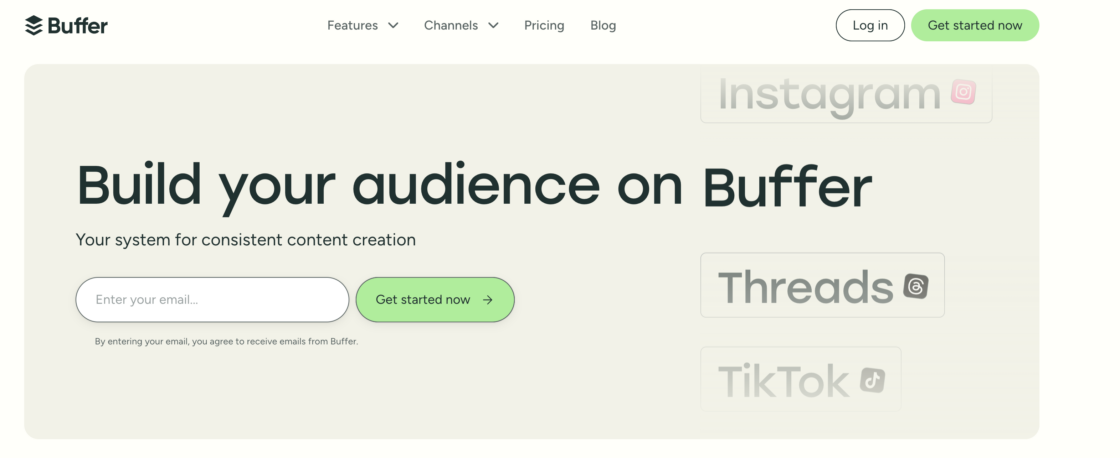 Screenshot of Buffer landing page
