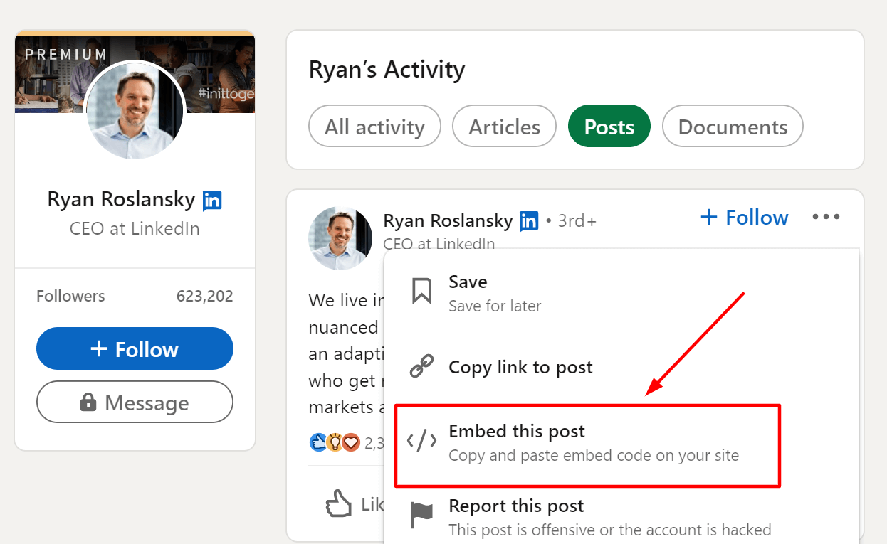 embed linkedin posts on website step 3