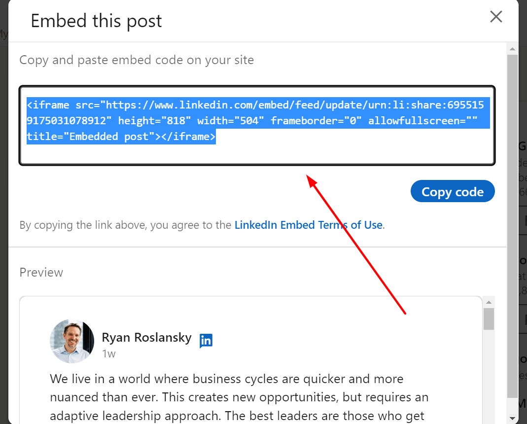 embed linkedin posts on website step 4