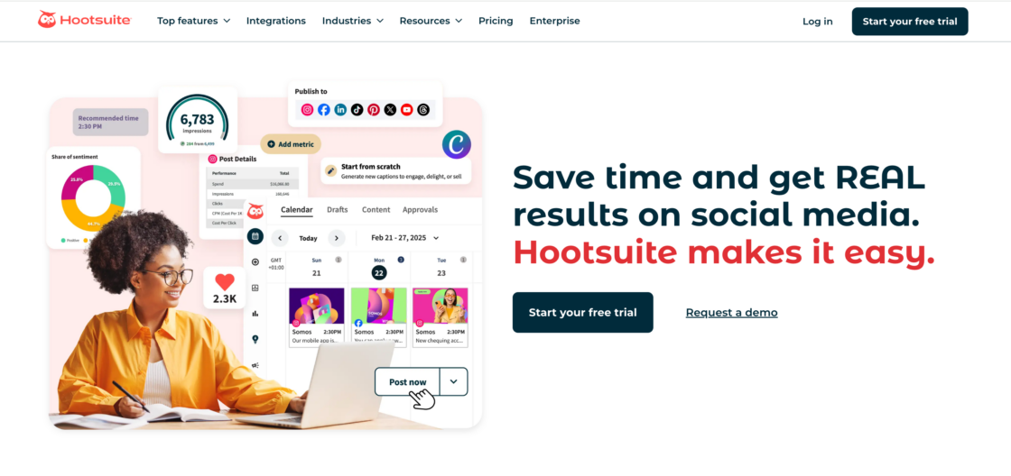 Screenshot of Hootsuite landing page