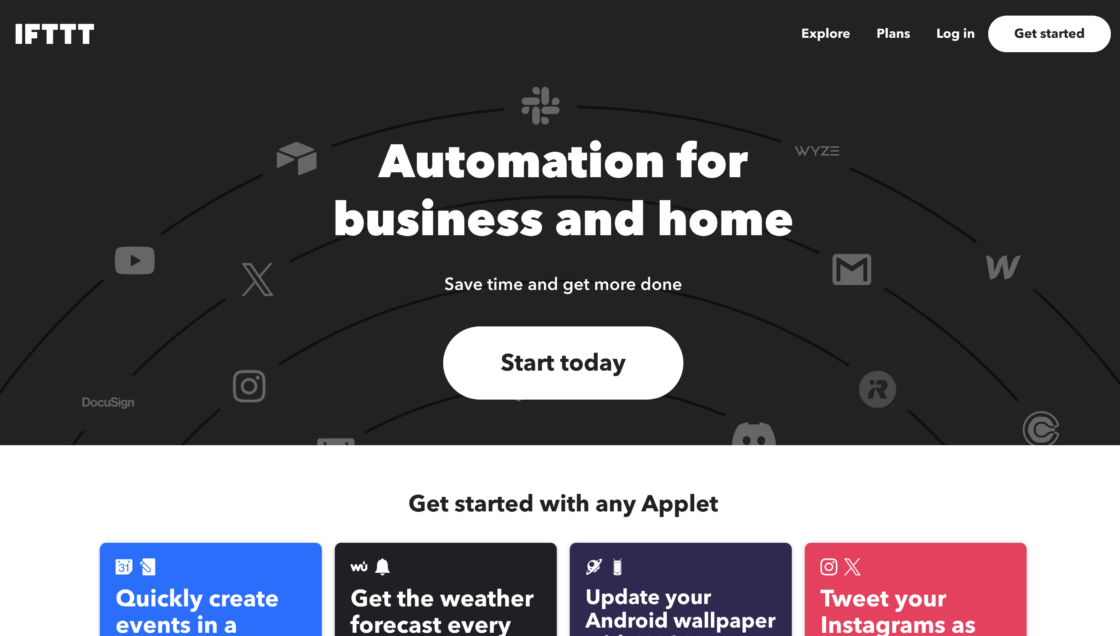 Screenshot of IFTTT homepage