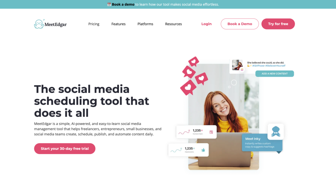 Screenshot of Meet Edgar homepage