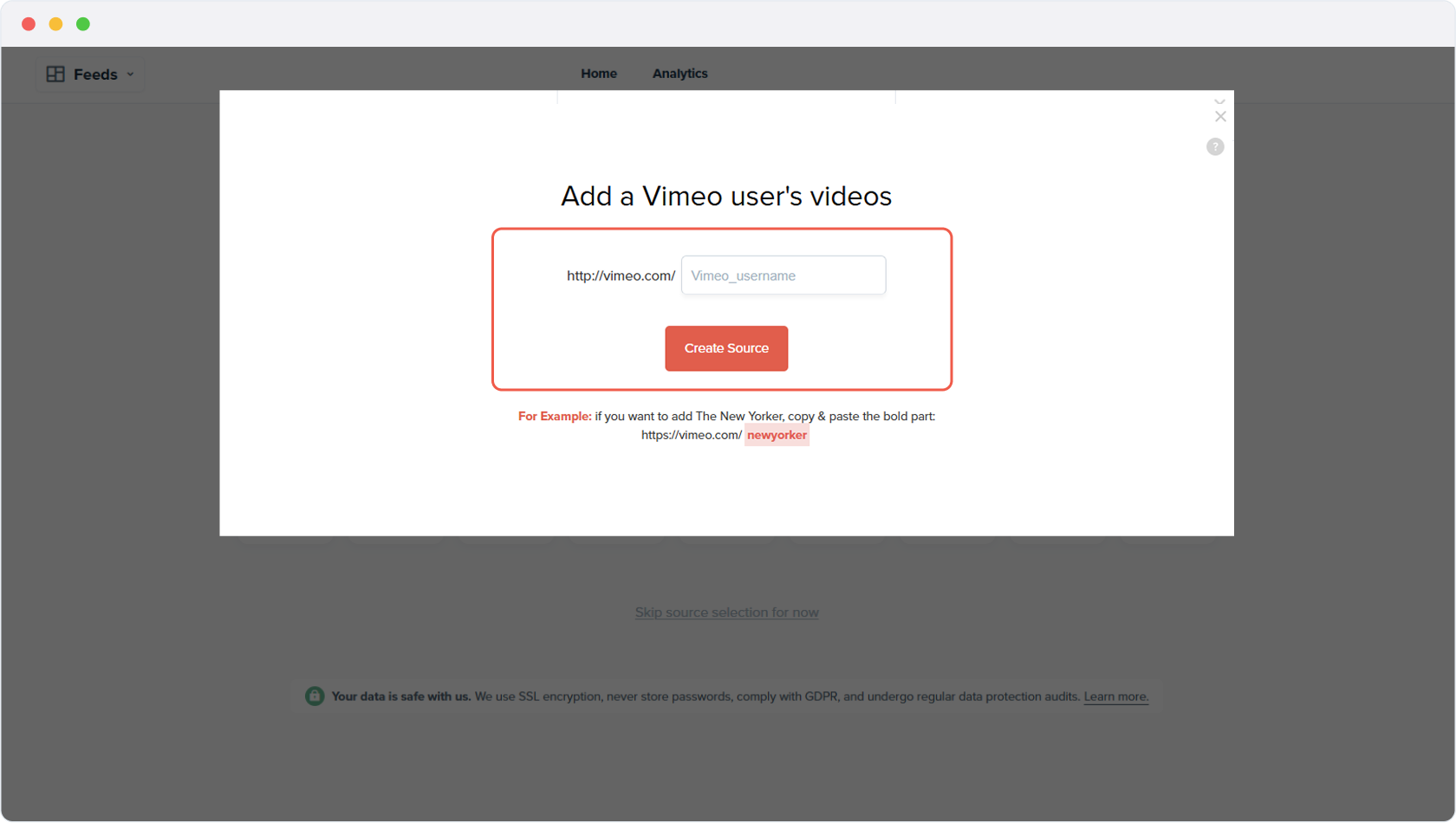 Setup Vimeo feed step 3