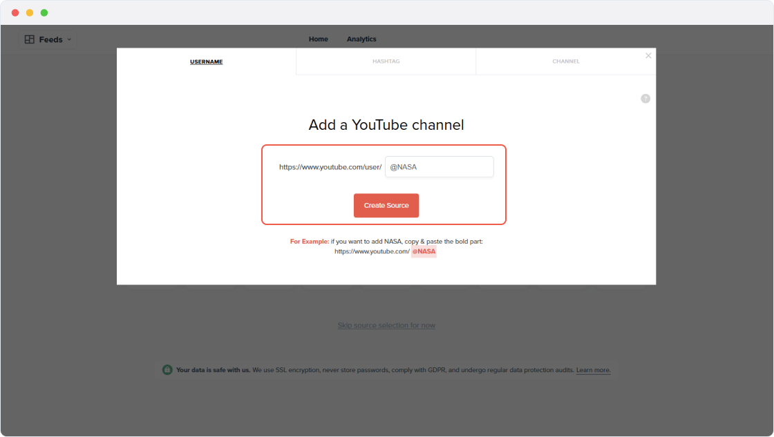 Setup YouTube feed step 3